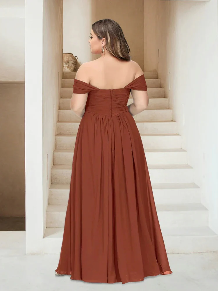 A-Line/Princess Off-the-Shoulder Sleeveless Chiffon Plus Size Bridesmaid Dresses with Pockets - Image 2