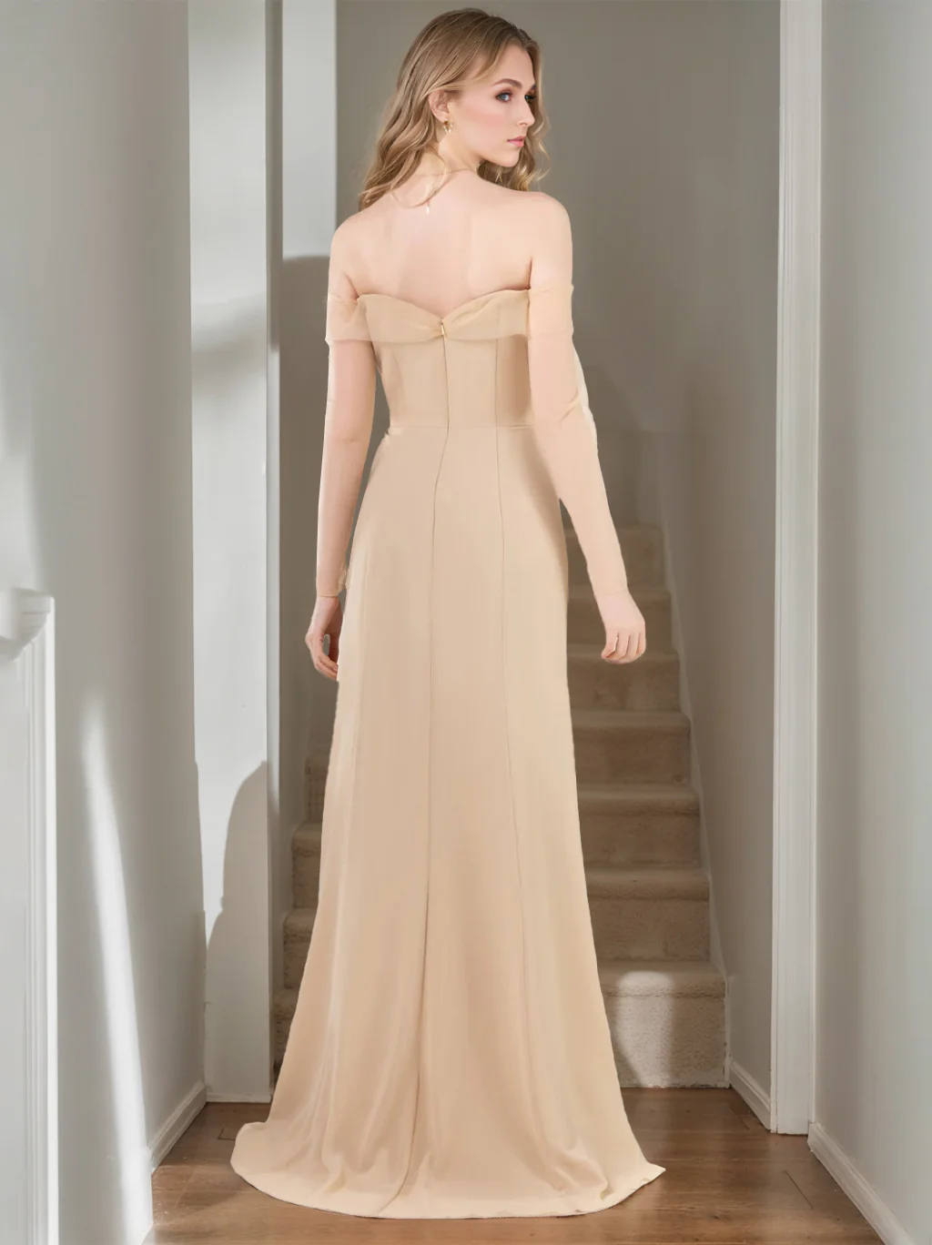 A-Line/Princess Off-the-Shoulder Sleeveless Floor-Length Bridesmaid Dresses with Split Side - Image 2