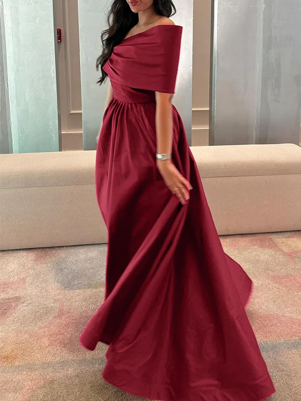A-Line/Princess Off-the-shoulder Evening Dresses Sleeveless Floor Length Satin Formal Party Dresses - Image 4