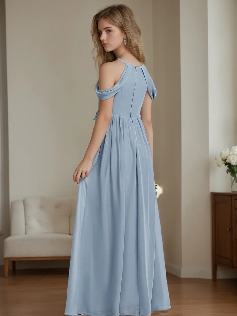 A-Line/Princess Off-the-Shoulder Sleeveless Junior Bridesmaid Dresses with Pleats - Image 2