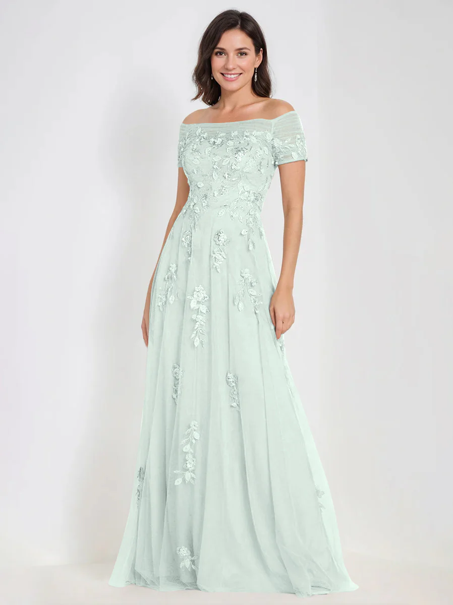 A-Line Off-the-Shoulder Sleeveless Mother Of The Bride & Groom Dresses with Appliques - Image 42