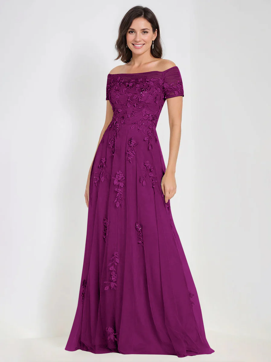 A-Line Off-the-Shoulder Sleeveless Mother Of The Bride & Groom Dresses with Appliques - Image 49