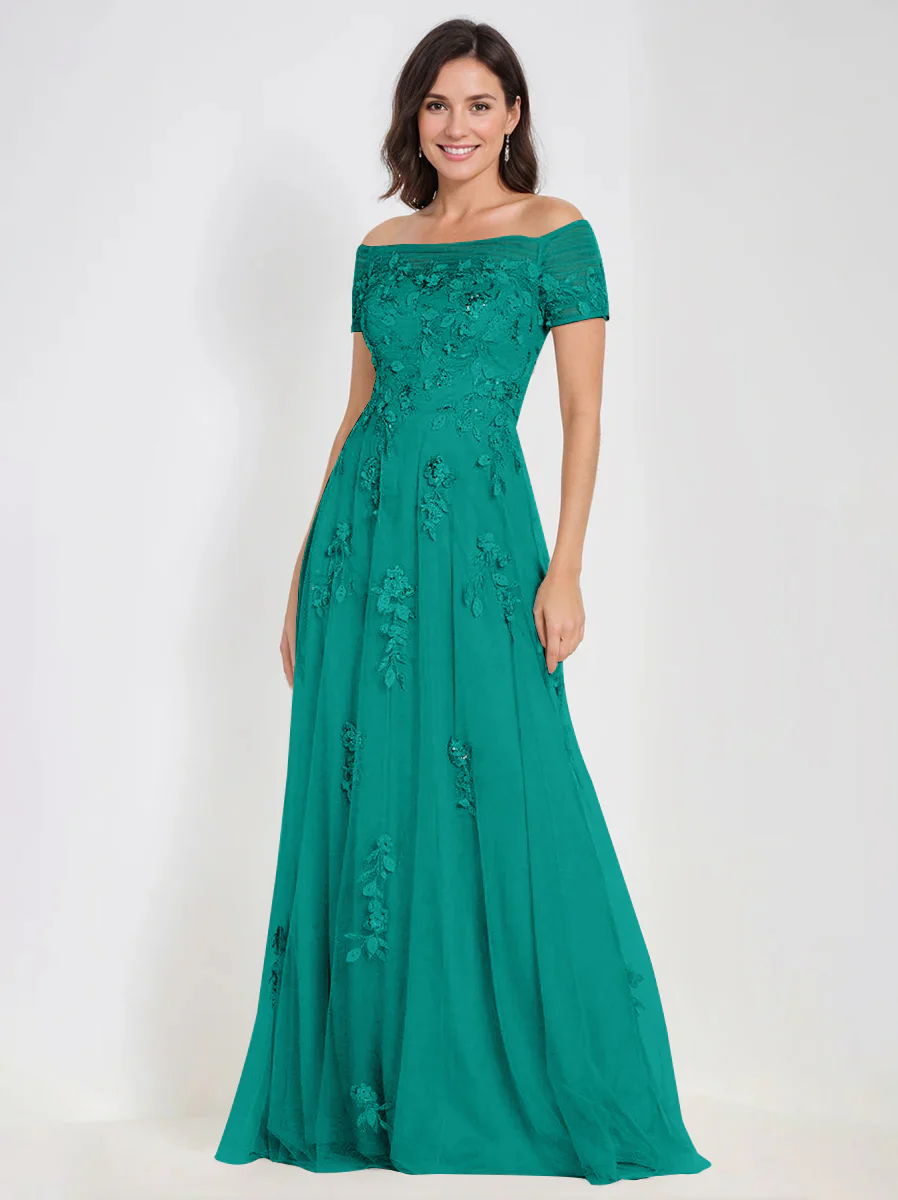 A-Line Off-the-Shoulder Sleeveless Mother Of The Bride & Groom Dresses with Appliques - Image 51
