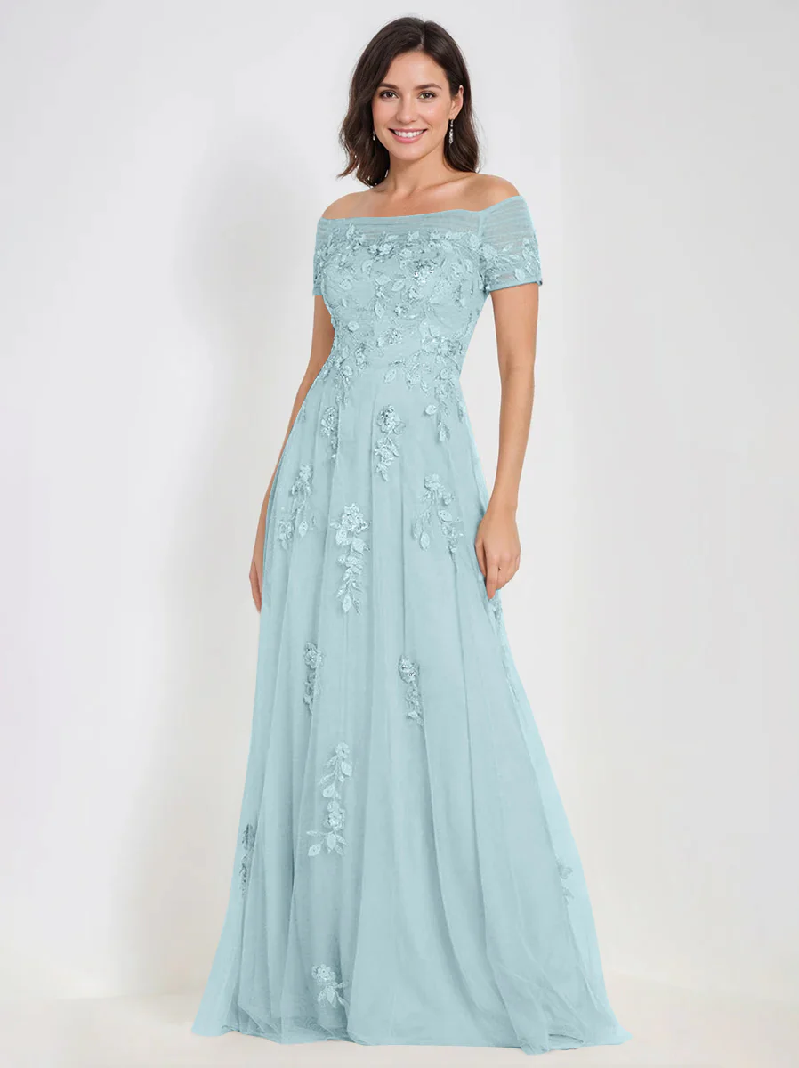 A-Line Off-the-Shoulder Sleeveless Mother Of The Bride & Groom Dresses with Appliques - Image 62