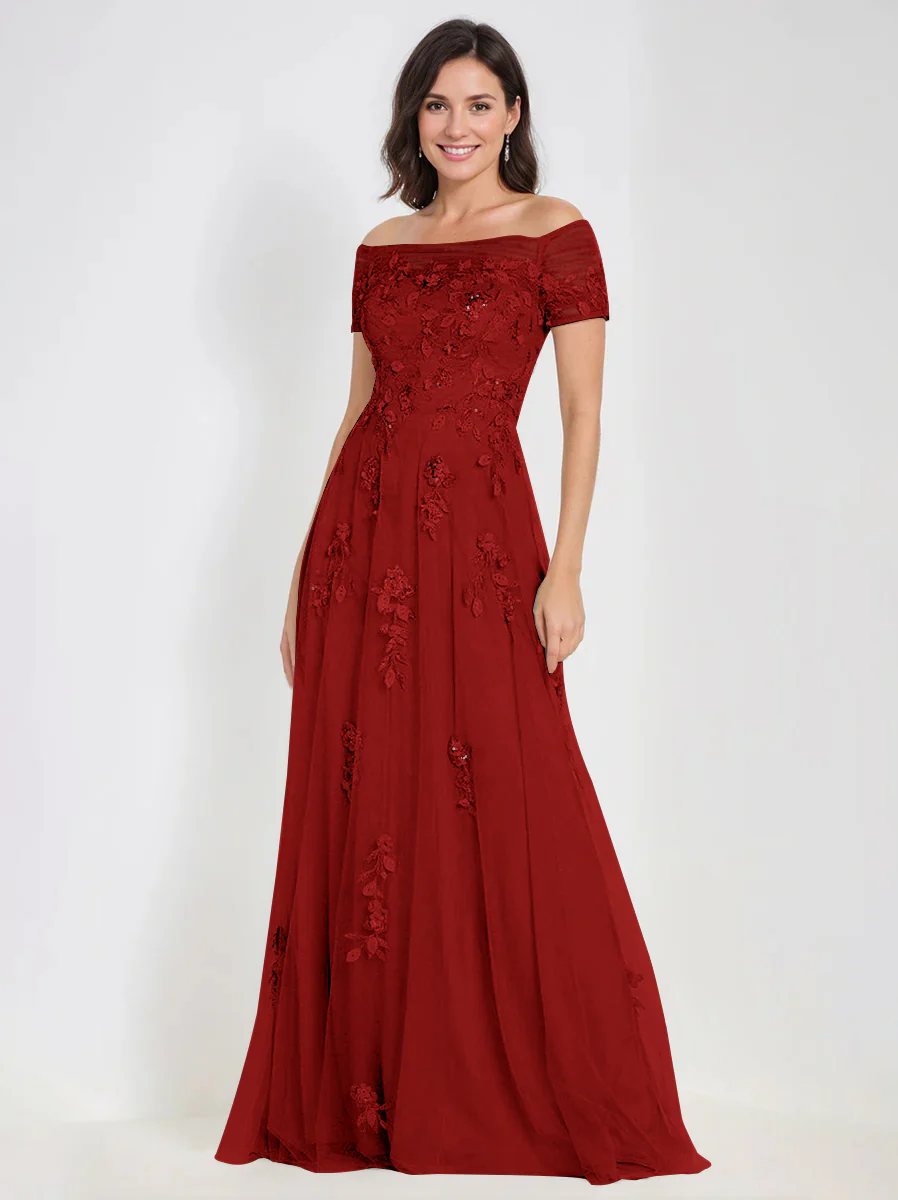 A-Line Off-the-Shoulder Sleeveless Mother Of The Bride & Groom Dresses with Appliques - Image 70