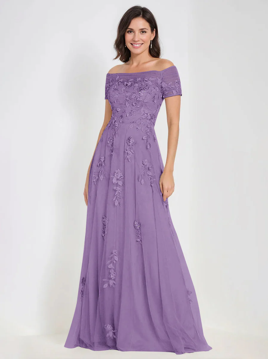 A-Line Off-the-Shoulder Sleeveless Mother Of The Bride & Groom Dresses with Appliques - Image 71