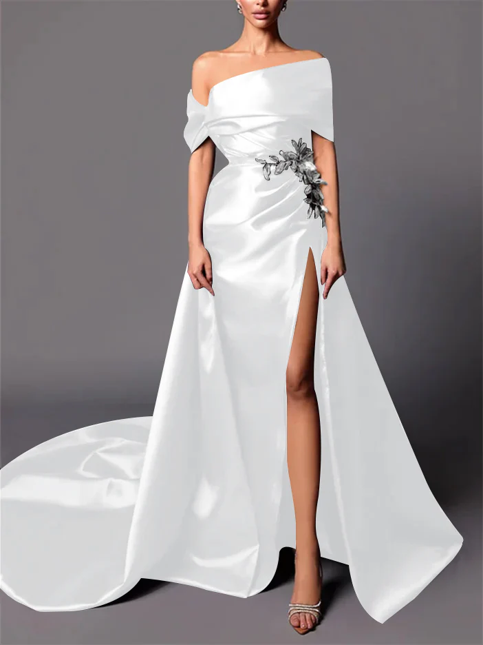 A-Line/Princess Off-the-Shoulder Sweep Train Evening Dresses - Image 14
