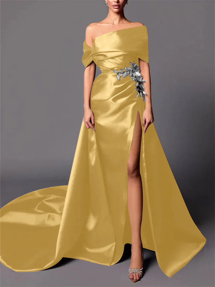 A-Line/Princess Off-the-Shoulder Sweep Train Evening Dresses - Image 8