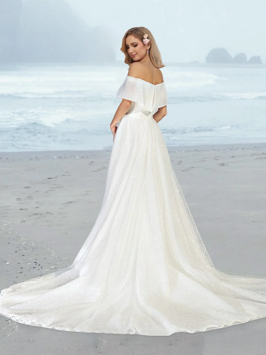 A-Line/Princess Off-the-Shoulder Floor-Length Wedding Dress - Image 2