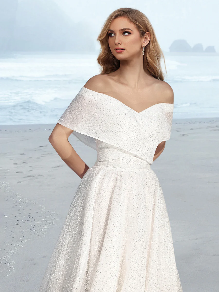 A-Line/Princess Off-the-Shoulder Floor-Length Wedding Dress - Image 3