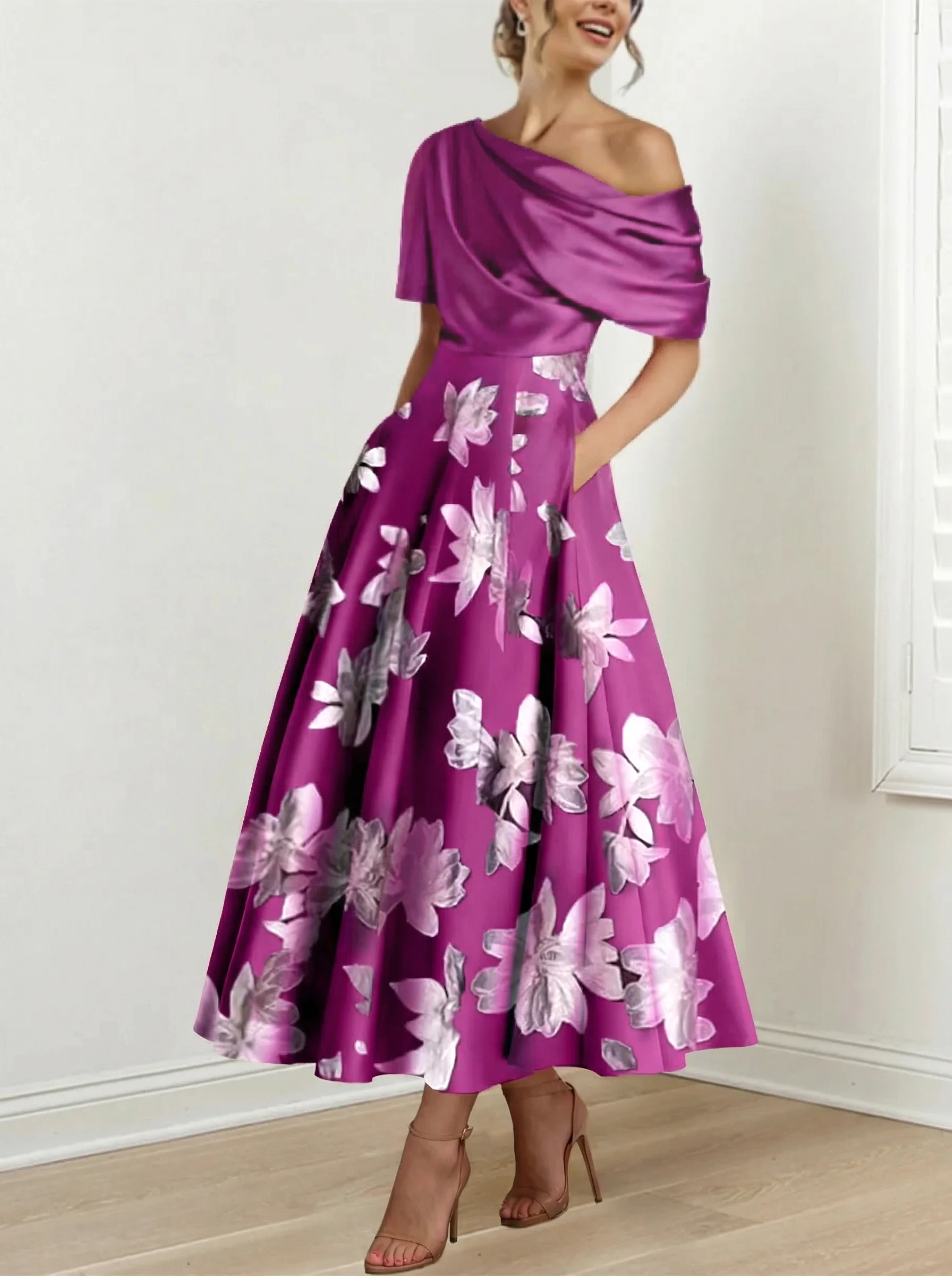A-Line/Princess One-shoulder Printed Flower Mother of the Bride Dresses - Image 11