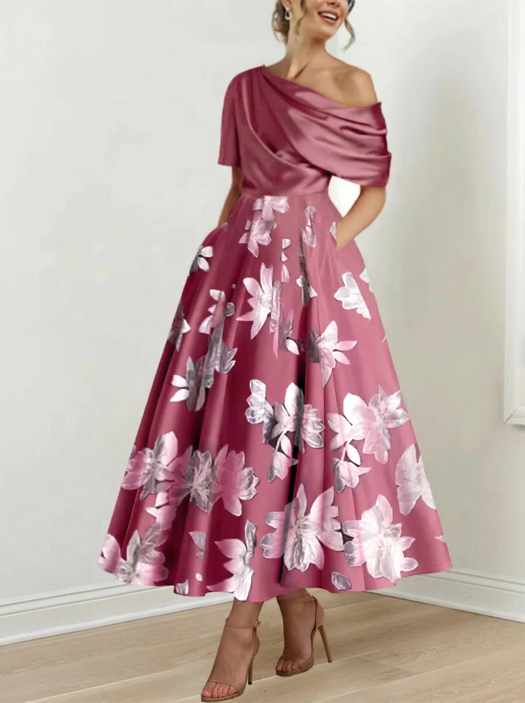 A-Line/Princess One-shoulder Printed Flower Mother of the Bride Dresses - Image 12