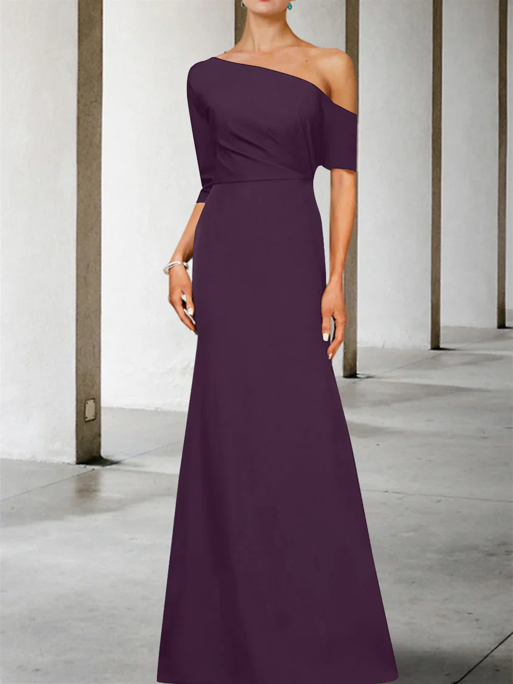 A-Line/Princess One-Shoulder 3/4 Length Sleeves Floor-Length Mother of the Bride Dresses - Image 15