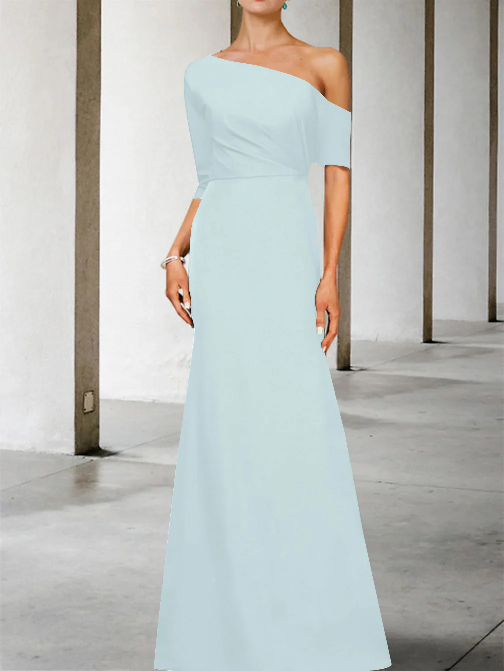 A-Line/Princess One-Shoulder 3/4 Length Sleeves Floor-Length Mother of the Bride Dresses - Image 20