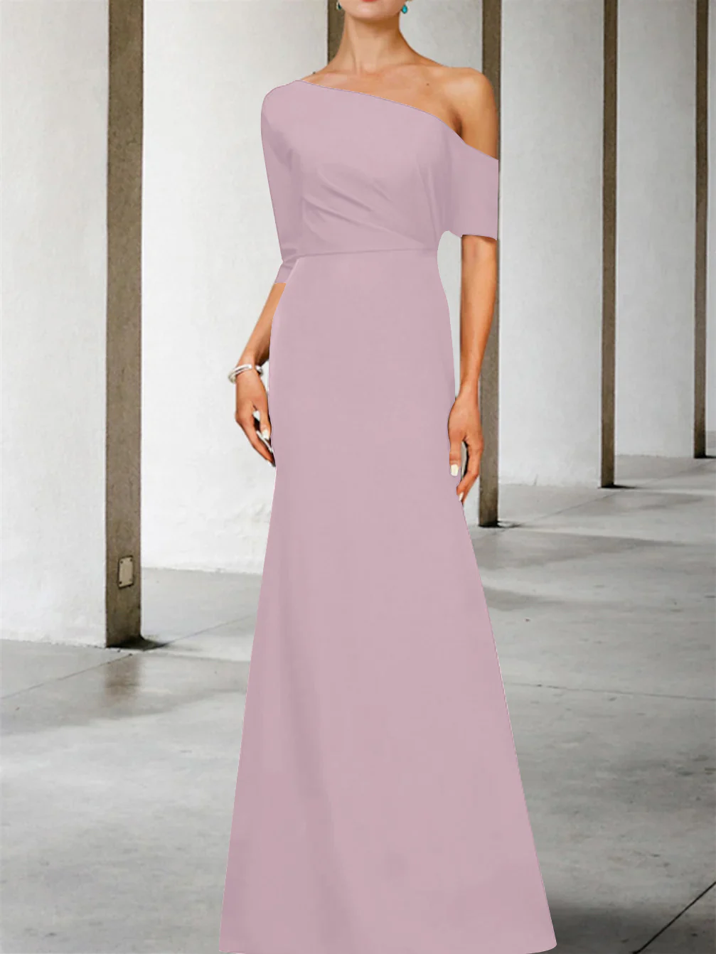 A-Line/Princess One-Shoulder 3/4 Length Sleeves Floor-Length Mother of the Bride Dresses - Image 25
