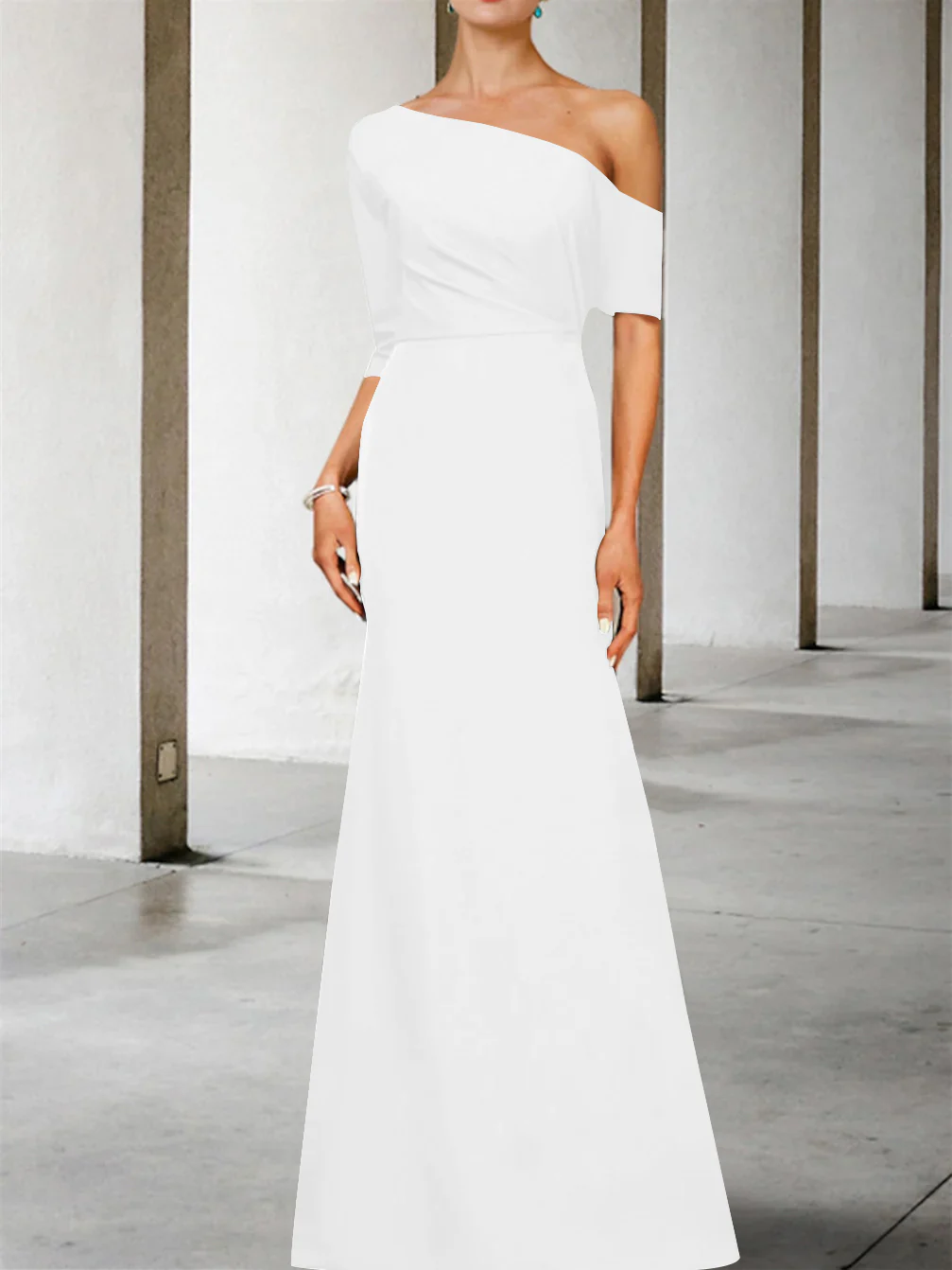 A-Line/Princess One-Shoulder 3/4 Length Sleeves Floor-Length Mother of the Bride Dresses - Image 48