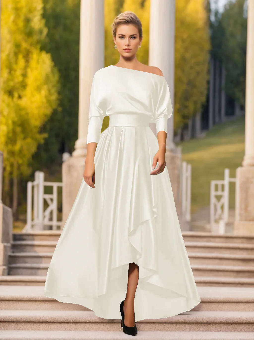 A-Line/Princess One-Shoulder 3/4 Sleeves Asymmetrical Mother of the Bride  & Groom Dresses - Image 19