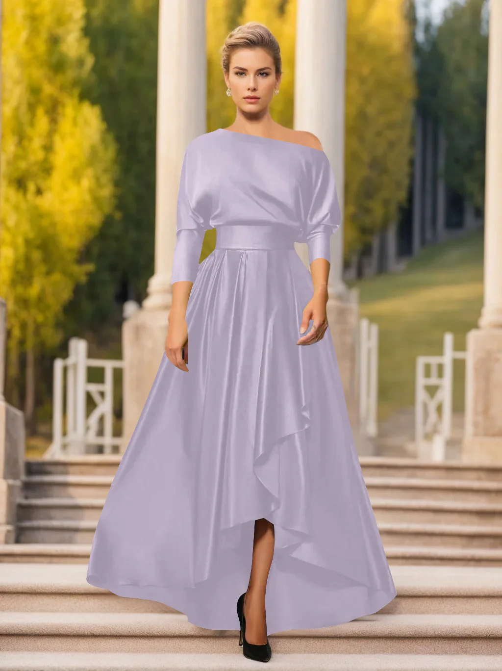 A-Line/Princess One-Shoulder 3/4 Sleeves Asymmetrical Mother of the Bride  & Groom Dresses - Image 21
