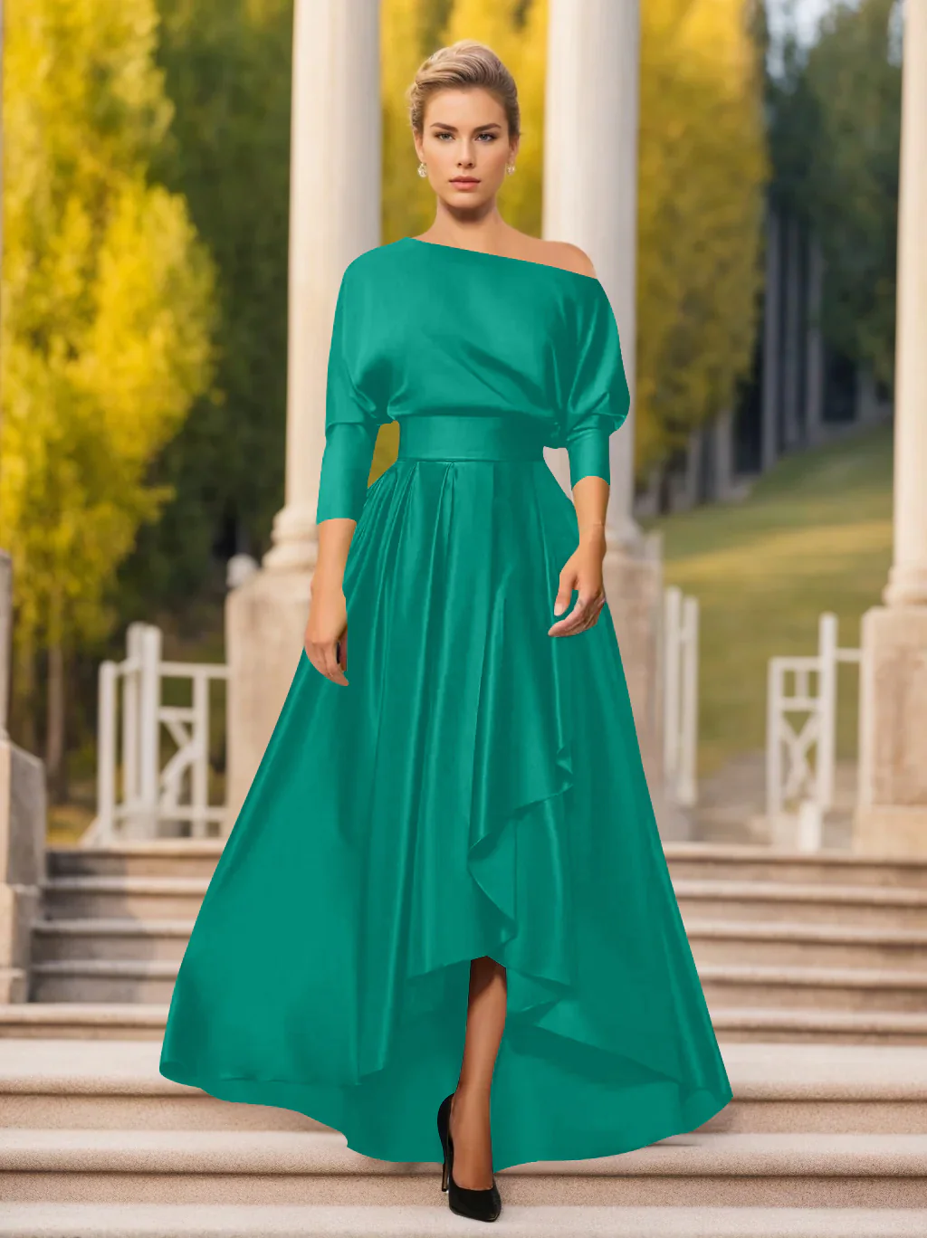 A-Line/Princess One-Shoulder 3/4 Sleeves Asymmetrical Mother of the Bride  & Groom Dresses - Image 36