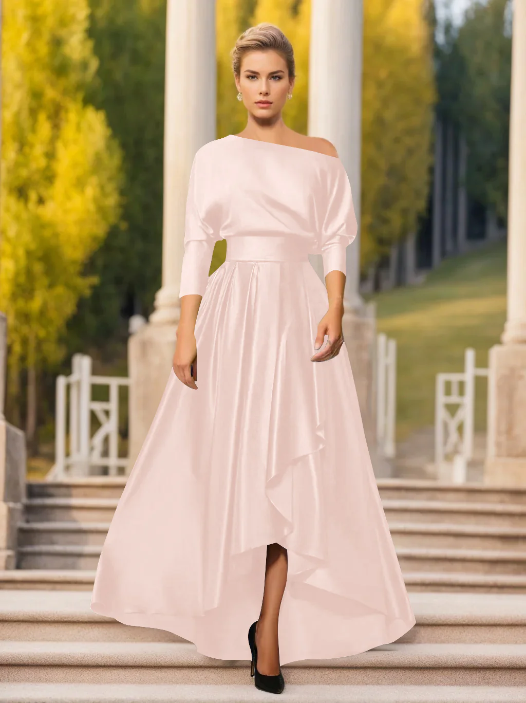 A-Line/Princess One-Shoulder 3/4 Sleeves Asymmetrical Mother of the Bride  & Groom Dresses - Image 44