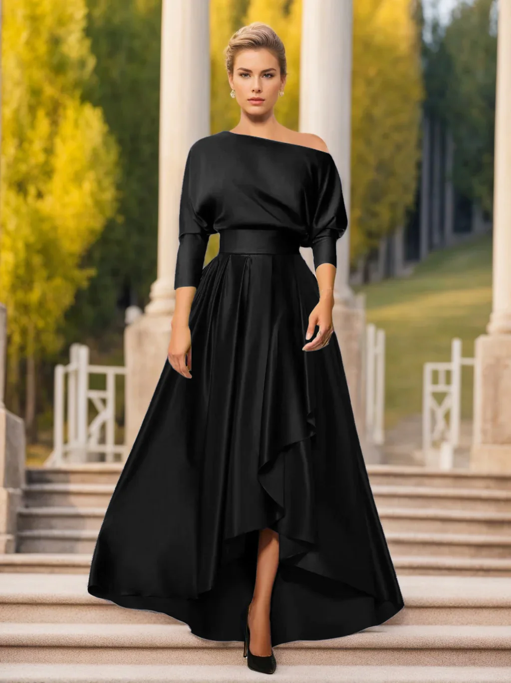 A-Line/Princess One-Shoulder 3/4 Sleeves Asymmetrical Mother of the Bride  & Groom Dresses - Image 5