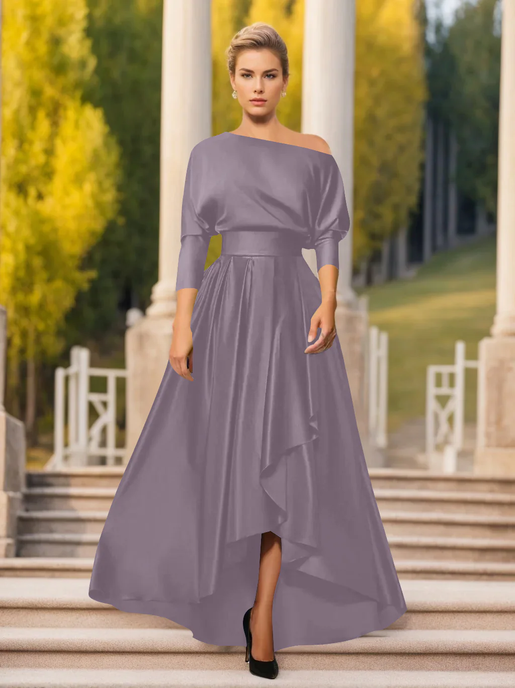 A-Line/Princess One-Shoulder 3/4 Sleeves Asymmetrical Mother of the Bride  & Groom Dresses - Image 59