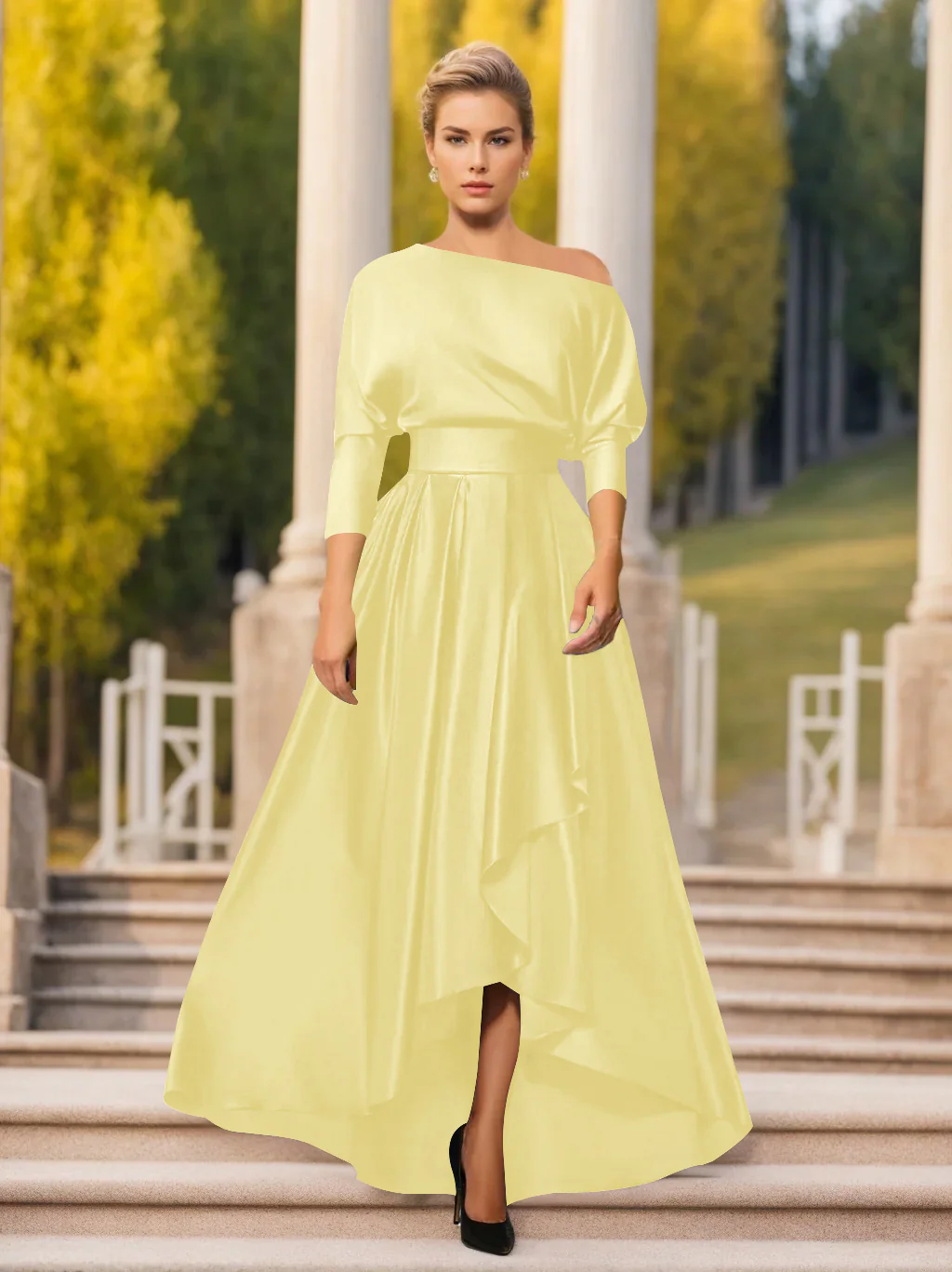 A-Line/Princess One-Shoulder 3/4 Sleeves Asymmetrical Mother of the Bride  & Groom Dresses - Image 60