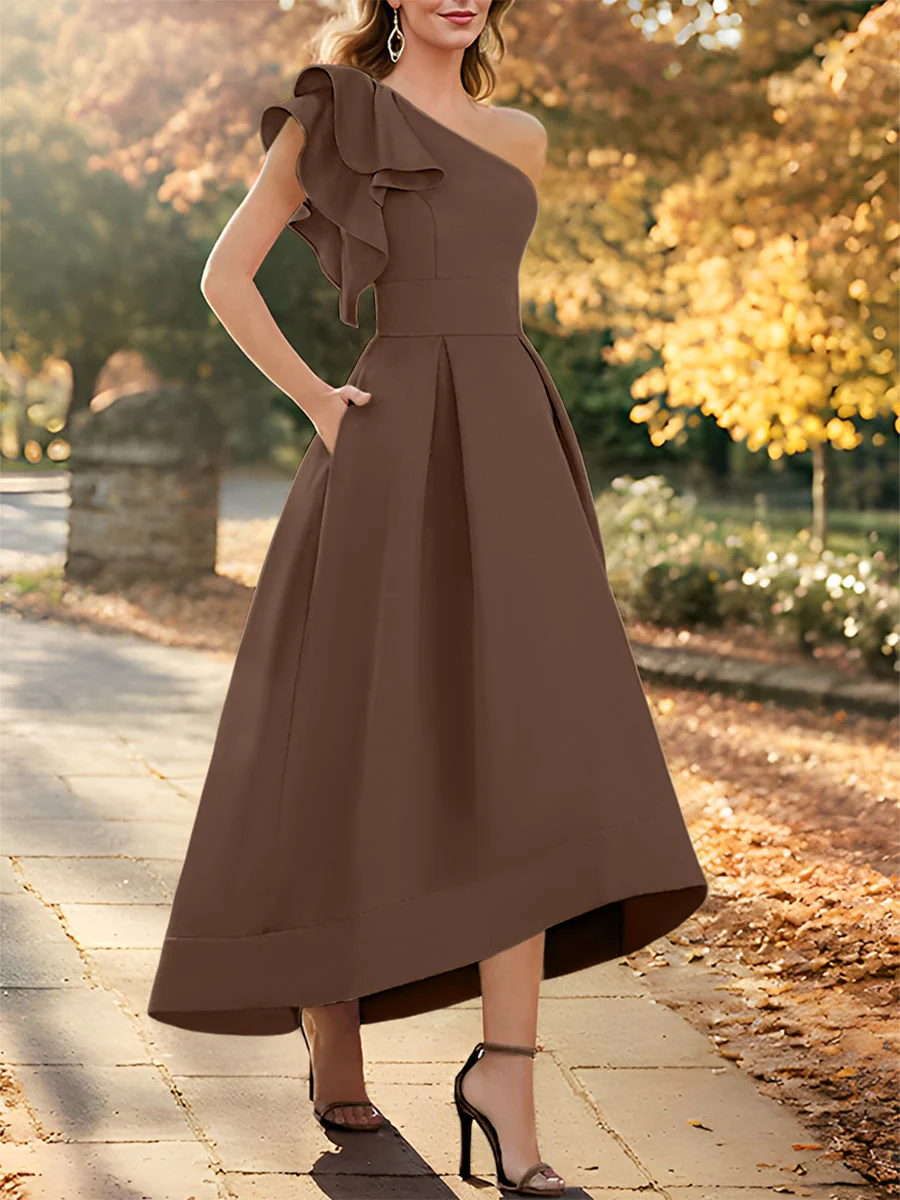 A-Line/Princess One-Shoulder Sleeveless Asymmetrical Mother of the Bride Dresses with Ruffles - Image 10