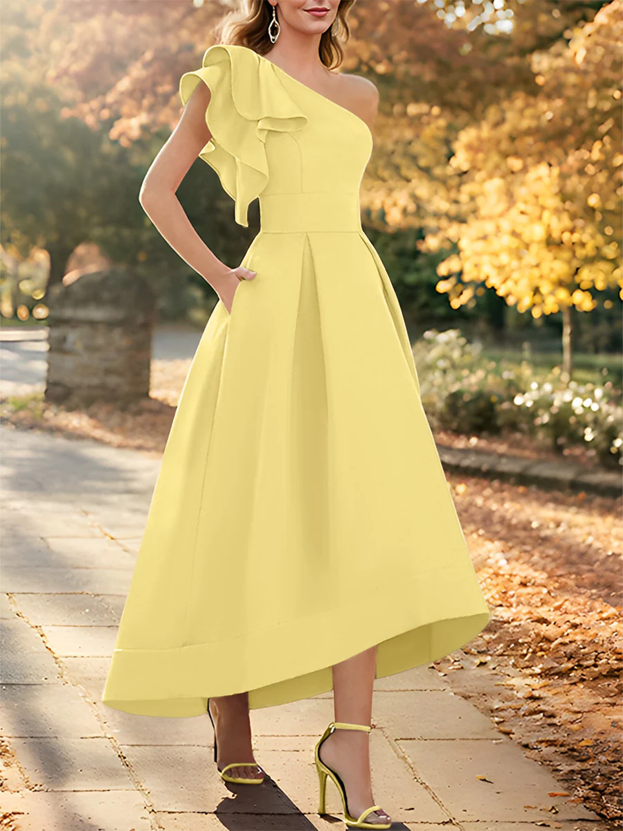 A-Line/Princess One-Shoulder Sleeveless Asymmetrical Mother of the Bride Dresses with Ruffles - Image 13