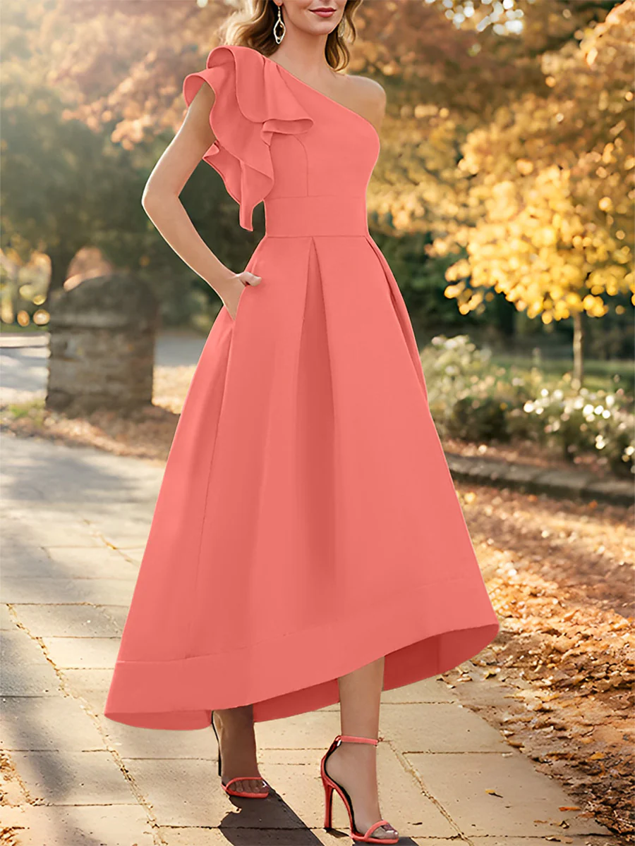 A-Line/Princess One-Shoulder Sleeveless Asymmetrical Mother of the Bride Dresses with Ruffles - Image 14