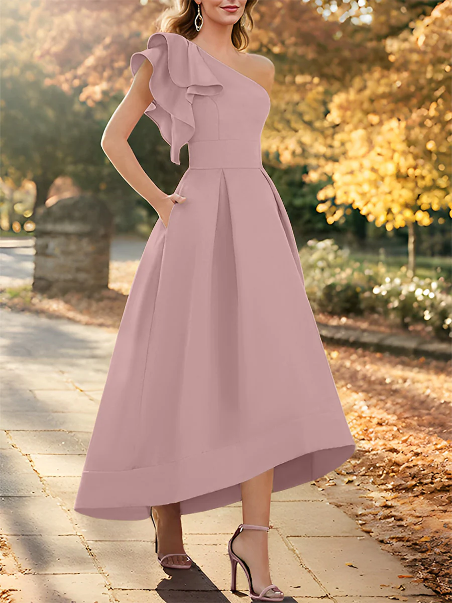 A-Line/Princess One-Shoulder Sleeveless Asymmetrical Mother of the Bride Dresses with Ruffles - Image 16