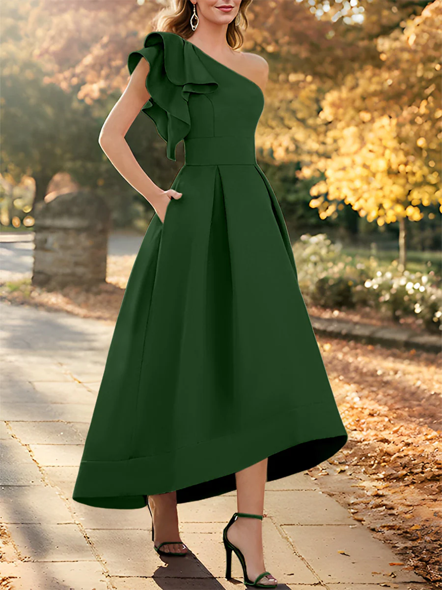 A-Line/Princess One-Shoulder Sleeveless Asymmetrical Mother of the Bride Dresses with Ruffles - Image 19