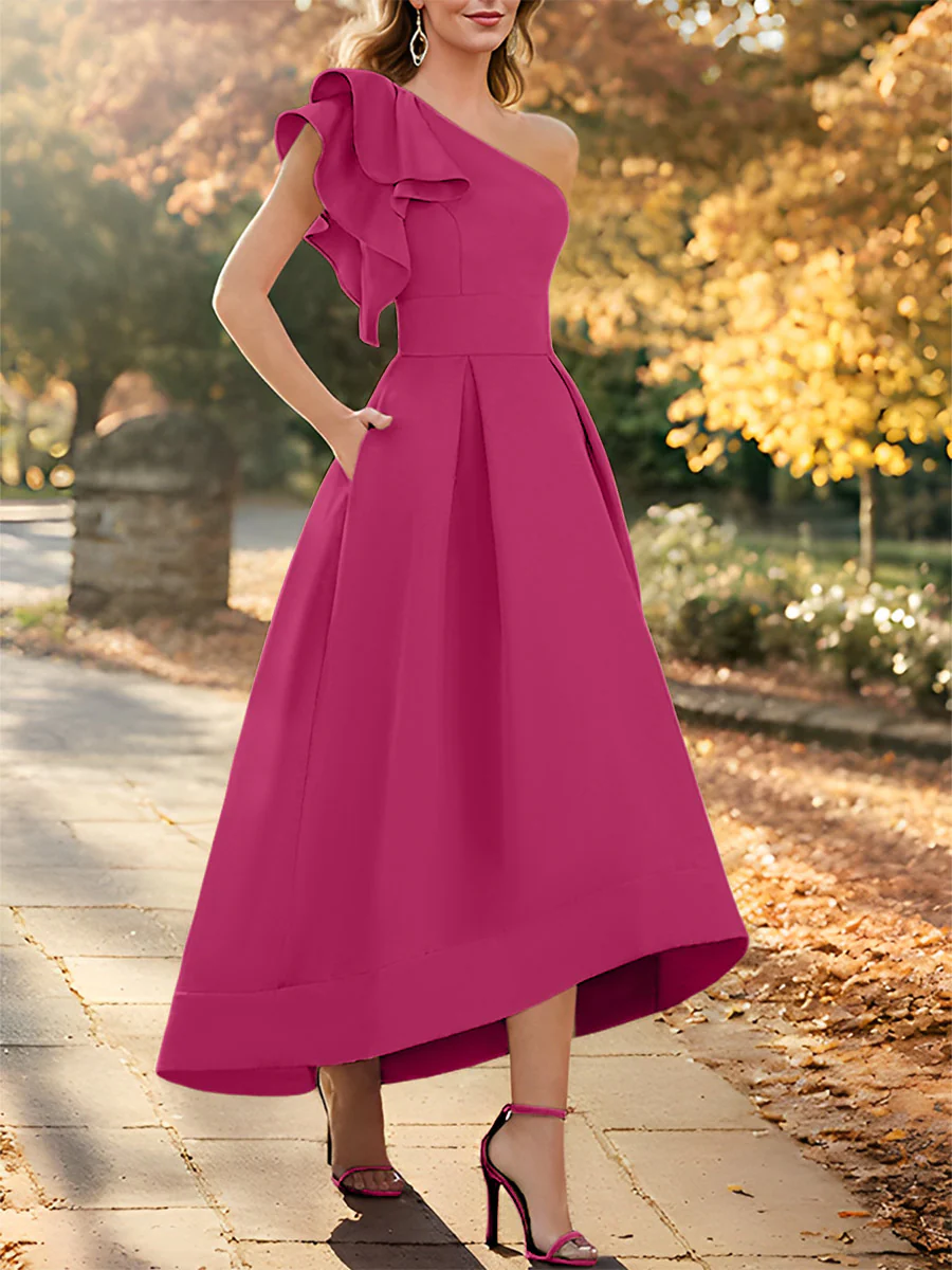 A-Line/Princess One-Shoulder Sleeveless Asymmetrical Mother of the Bride Dresses with Ruffles - Image 20