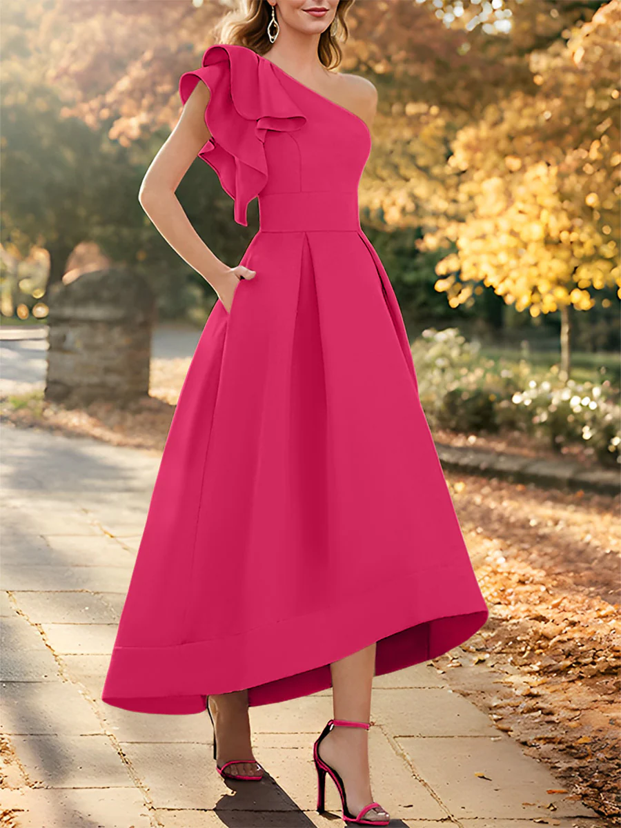 A-Line/Princess One-Shoulder Sleeveless Asymmetrical Mother of the Bride Dresses with Ruffles - Image 21