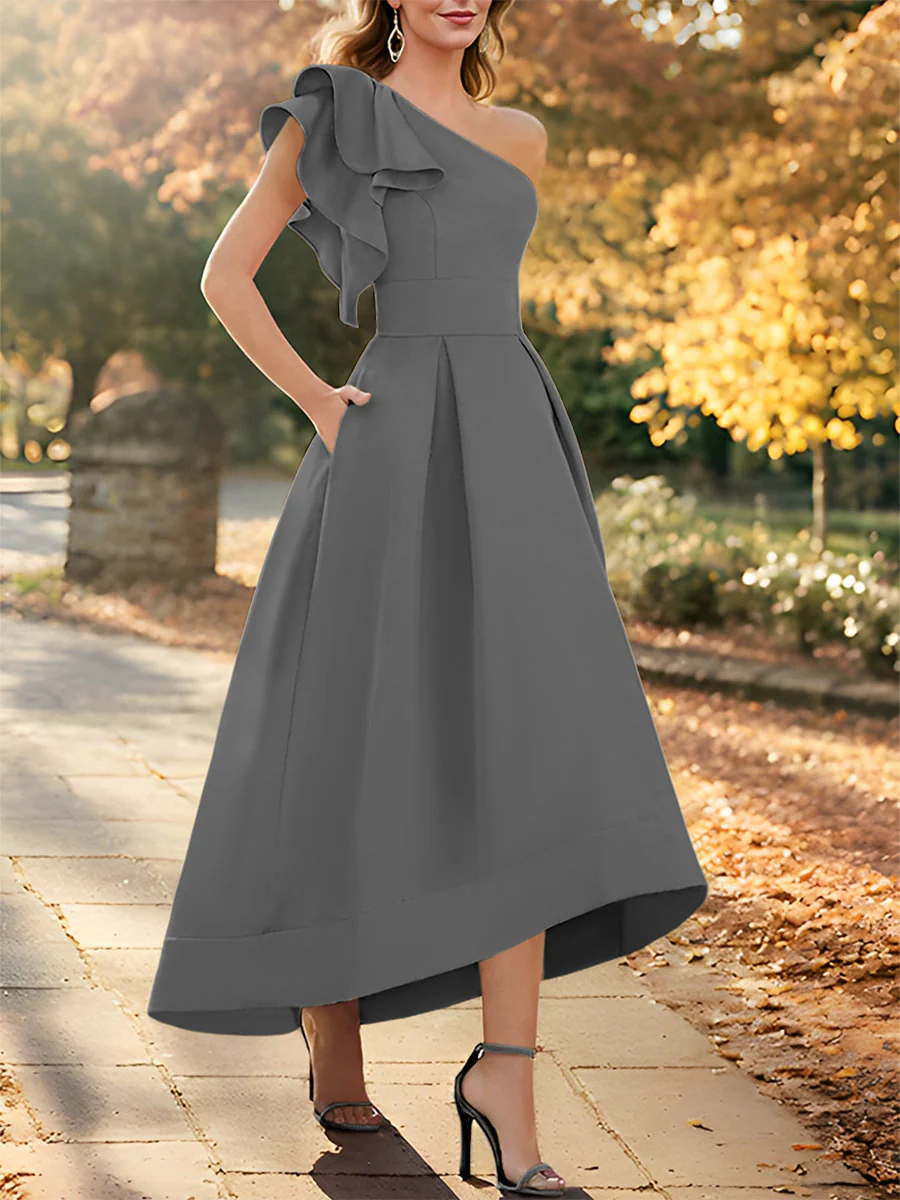 A-Line/Princess One-Shoulder Sleeveless Asymmetrical Mother of the Bride Dresses with Ruffles - Image 22