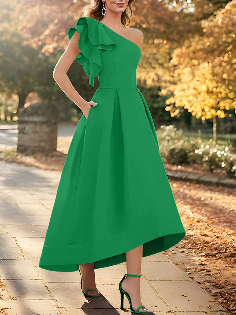 A-Line/Princess One-Shoulder Sleeveless Asymmetrical Mother of the Bride Dresses with Ruffles - Image 23