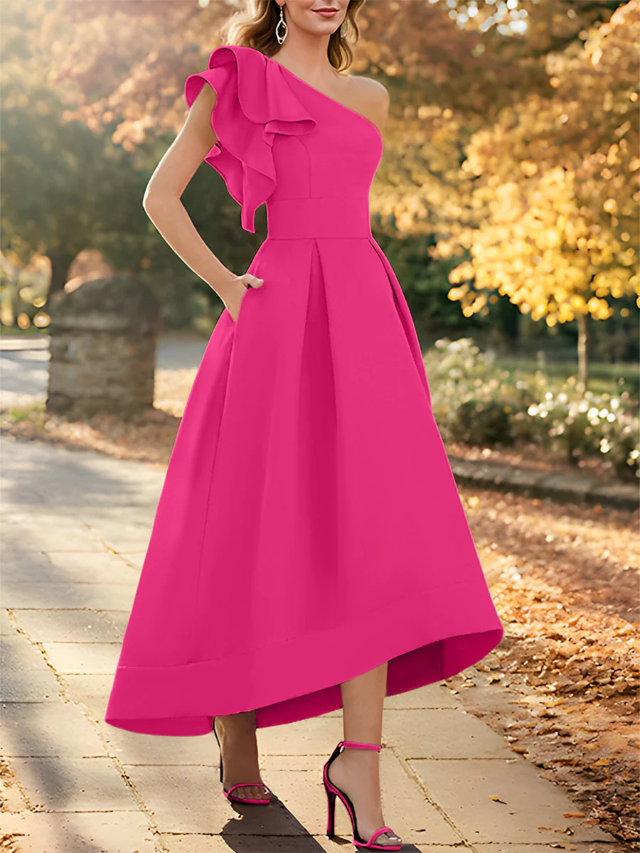 A-Line/Princess One-Shoulder Sleeveless Asymmetrical Mother of the Bride Dresses with Ruffles - Image 24
