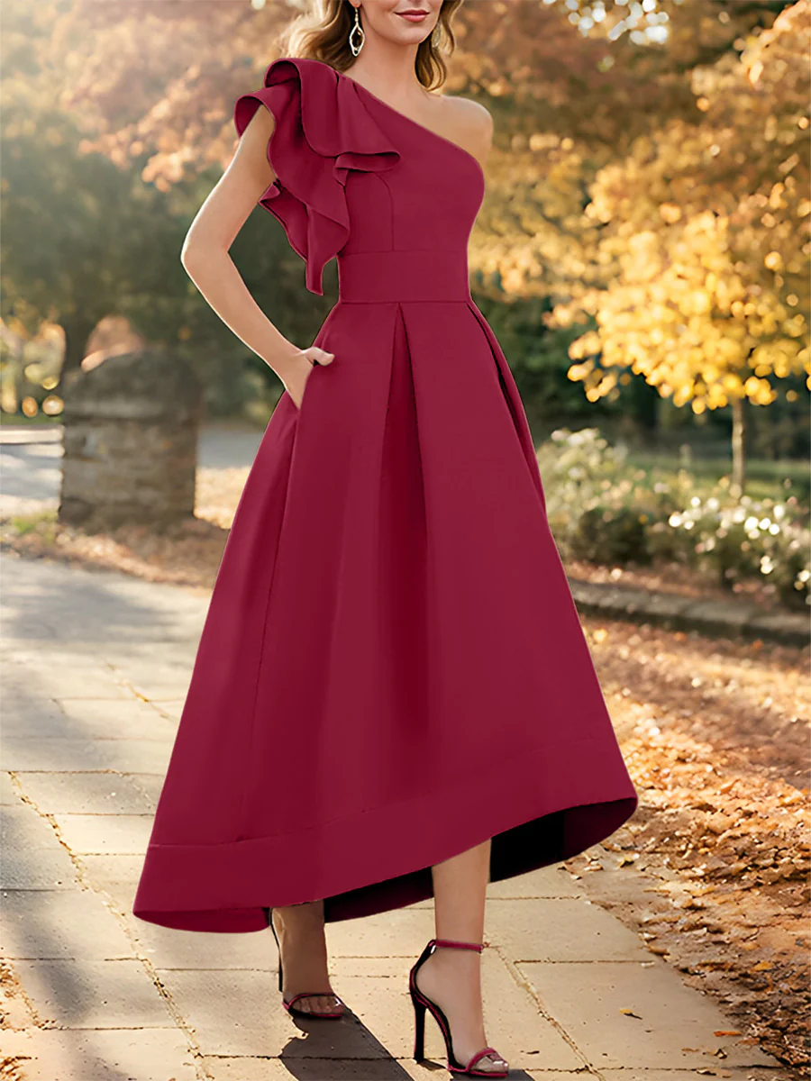 A-Line/Princess One-Shoulder Sleeveless Asymmetrical Mother of the Bride Dresses with Ruffles - Image 27