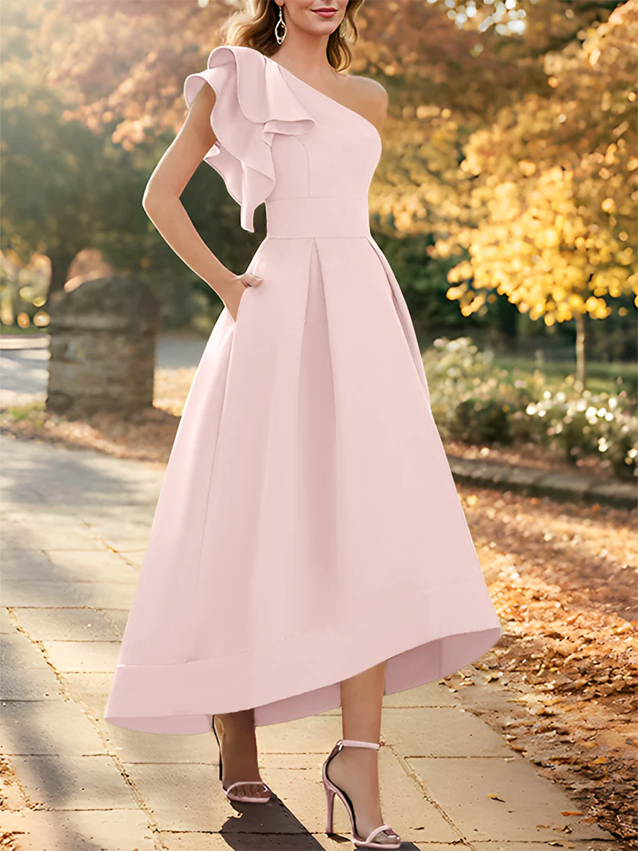 A-Line/Princess One-Shoulder Sleeveless Asymmetrical Mother of the Bride Dresses with Ruffles - Image 28