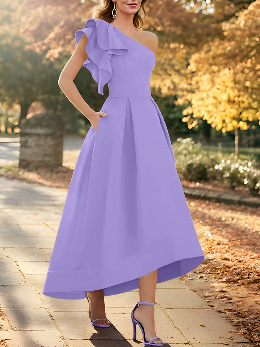 A-Line/Princess One-Shoulder Sleeveless Asymmetrical Mother of the Bride Dresses with Ruffles - Image 29