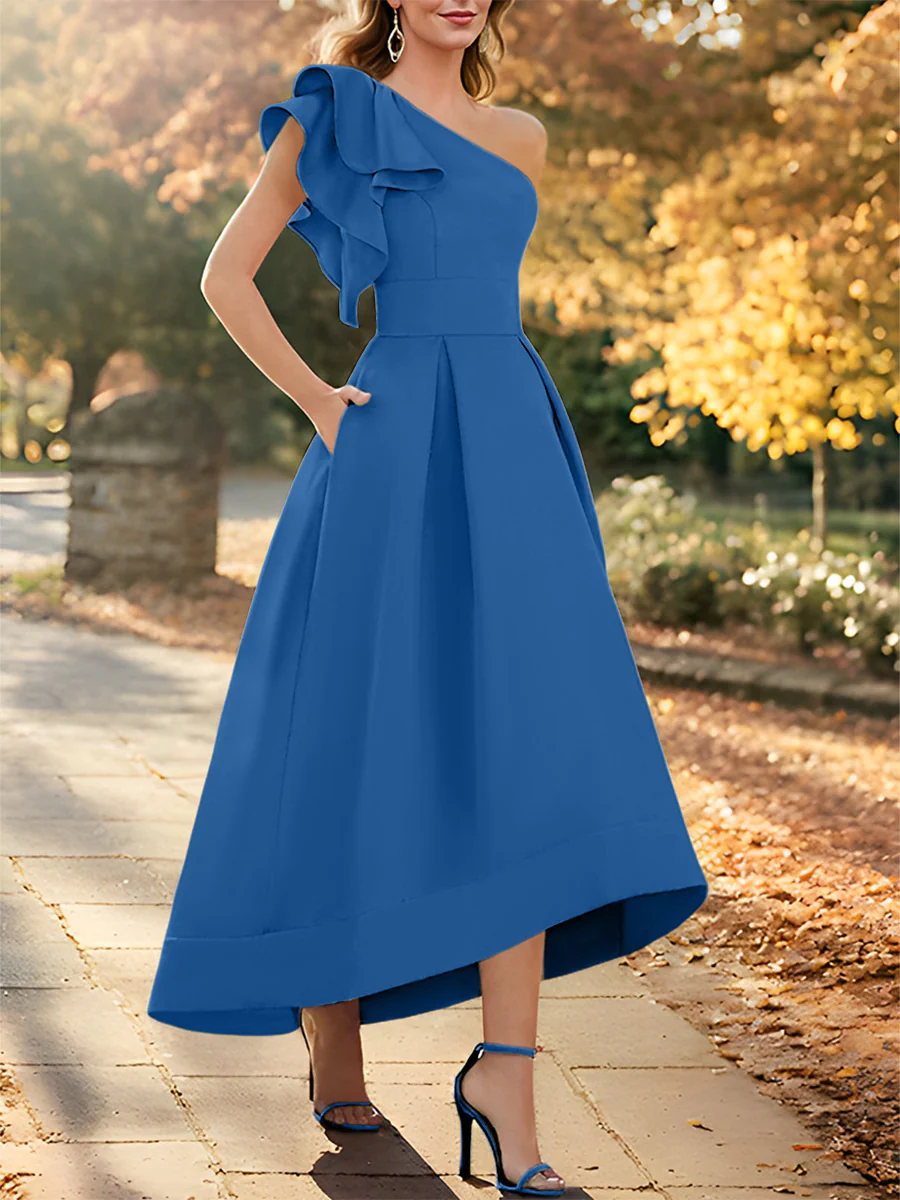 A-Line/Princess One-Shoulder Sleeveless Asymmetrical Mother of the Bride Dresses with Ruffles - Image 30