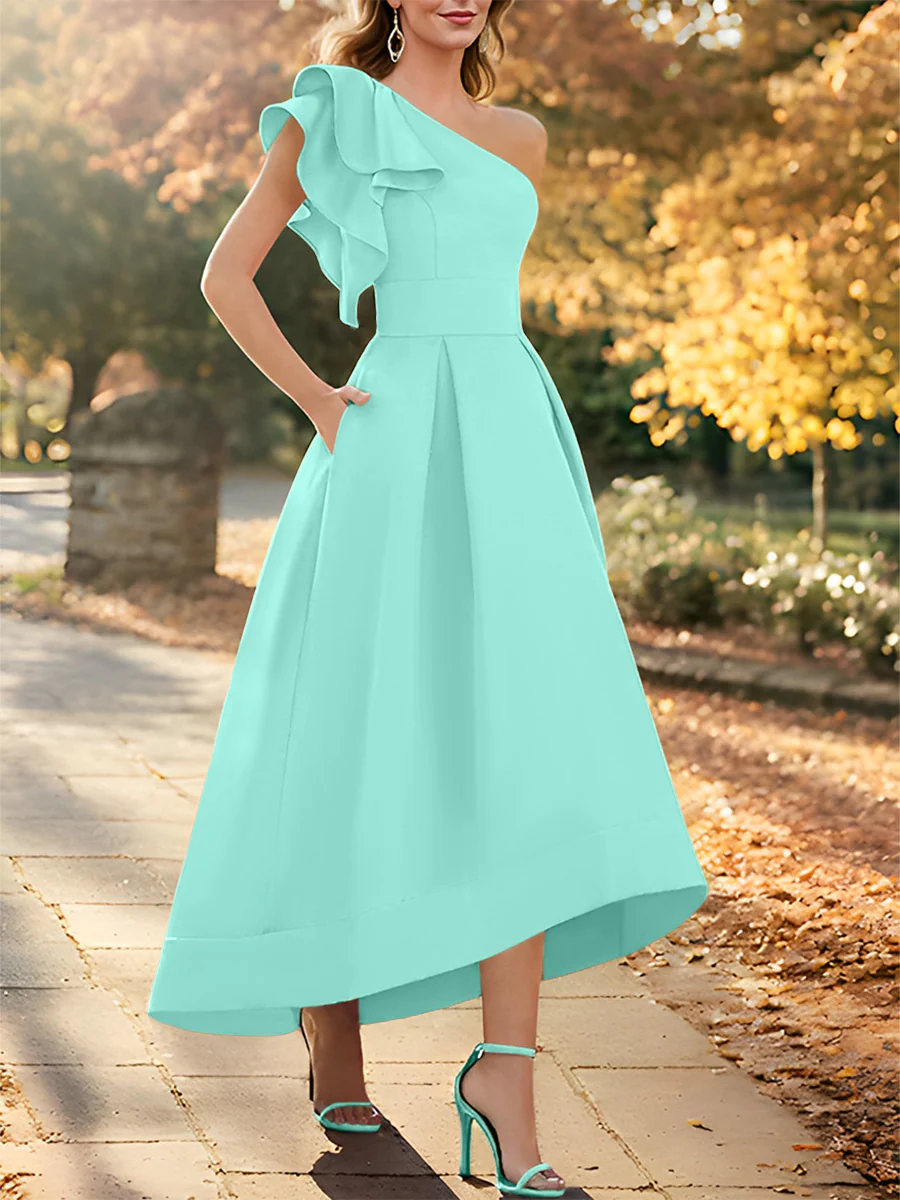 A-Line/Princess One-Shoulder Sleeveless Asymmetrical Mother of the Bride Dresses with Ruffles - Image 31