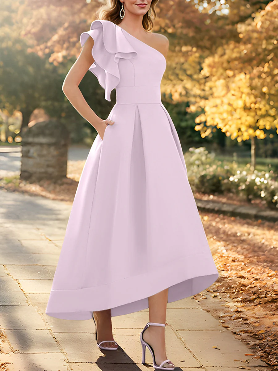 A-Line/Princess One-Shoulder Sleeveless Asymmetrical Mother of the Bride Dresses with Ruffles - Image 32