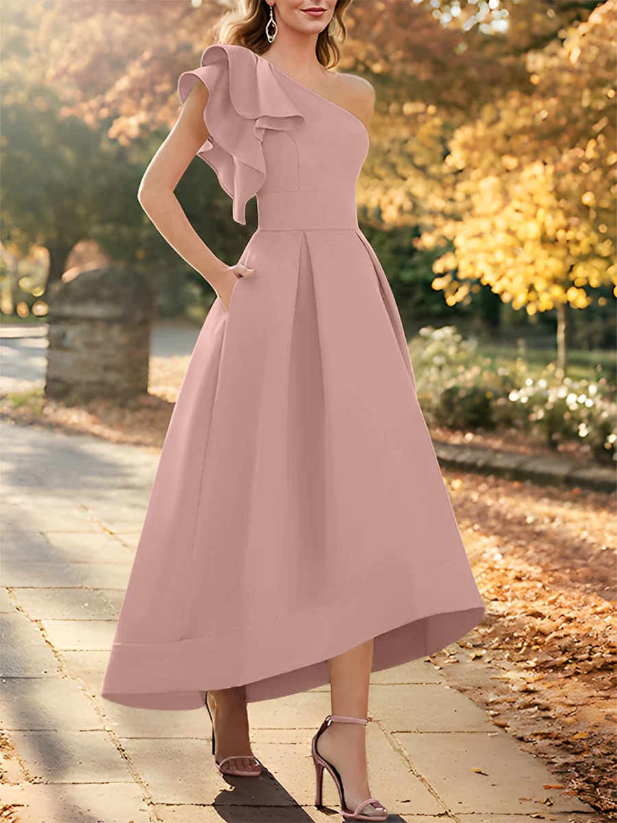 A-Line/Princess One-Shoulder Sleeveless Asymmetrical Mother of the Bride Dresses with Ruffles - Image 33