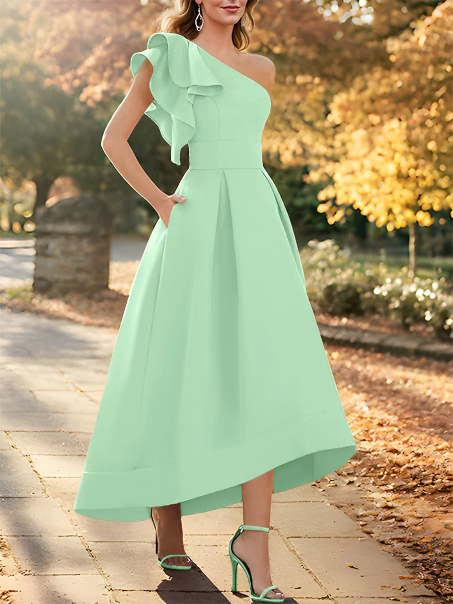 A-Line/Princess One-Shoulder Sleeveless Asymmetrical Mother of the Bride Dresses with Ruffles - Image 34