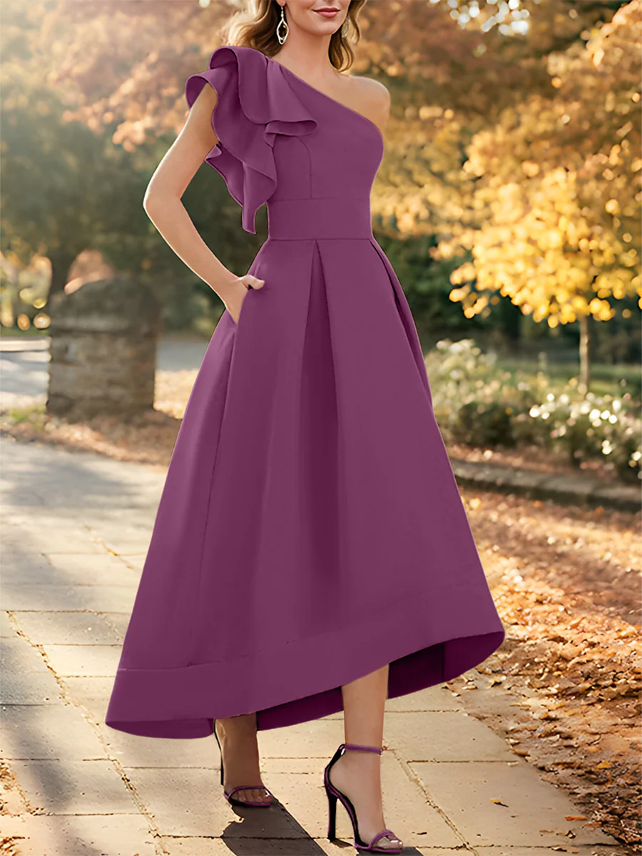 A-Line/Princess One-Shoulder Sleeveless Asymmetrical Mother of the Bride Dresses with Ruffles - Image 35