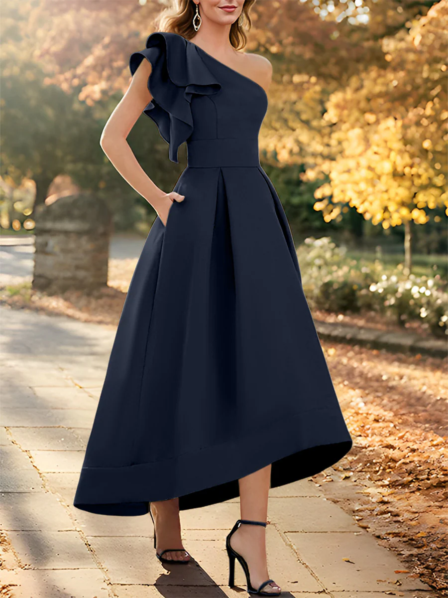 A-Line/Princess One-Shoulder Sleeveless Asymmetrical Mother of the Bride Dresses with Ruffles - Image 36