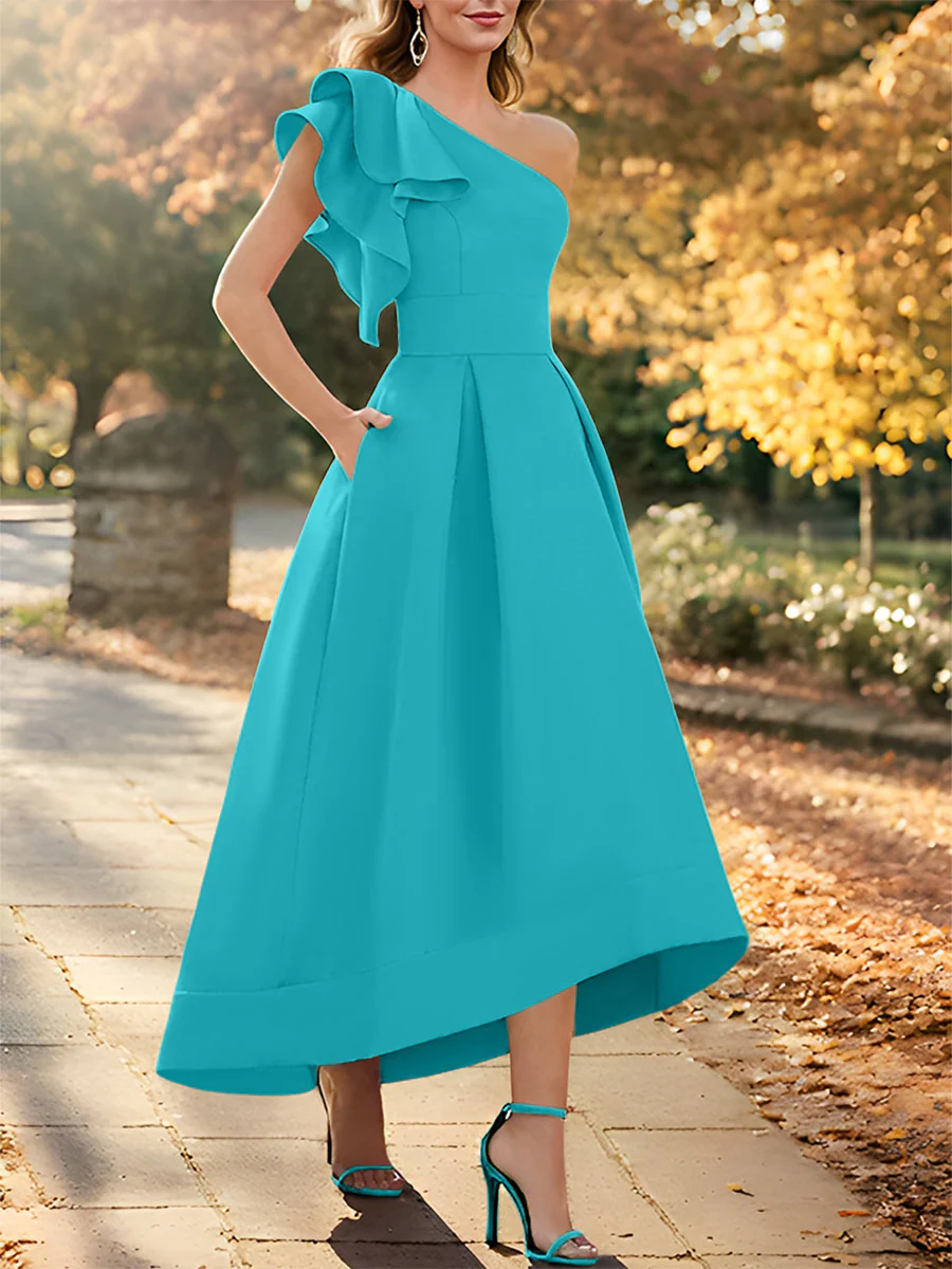 A-Line/Princess One-Shoulder Sleeveless Asymmetrical Mother of the Bride Dresses with Ruffles - Image 37