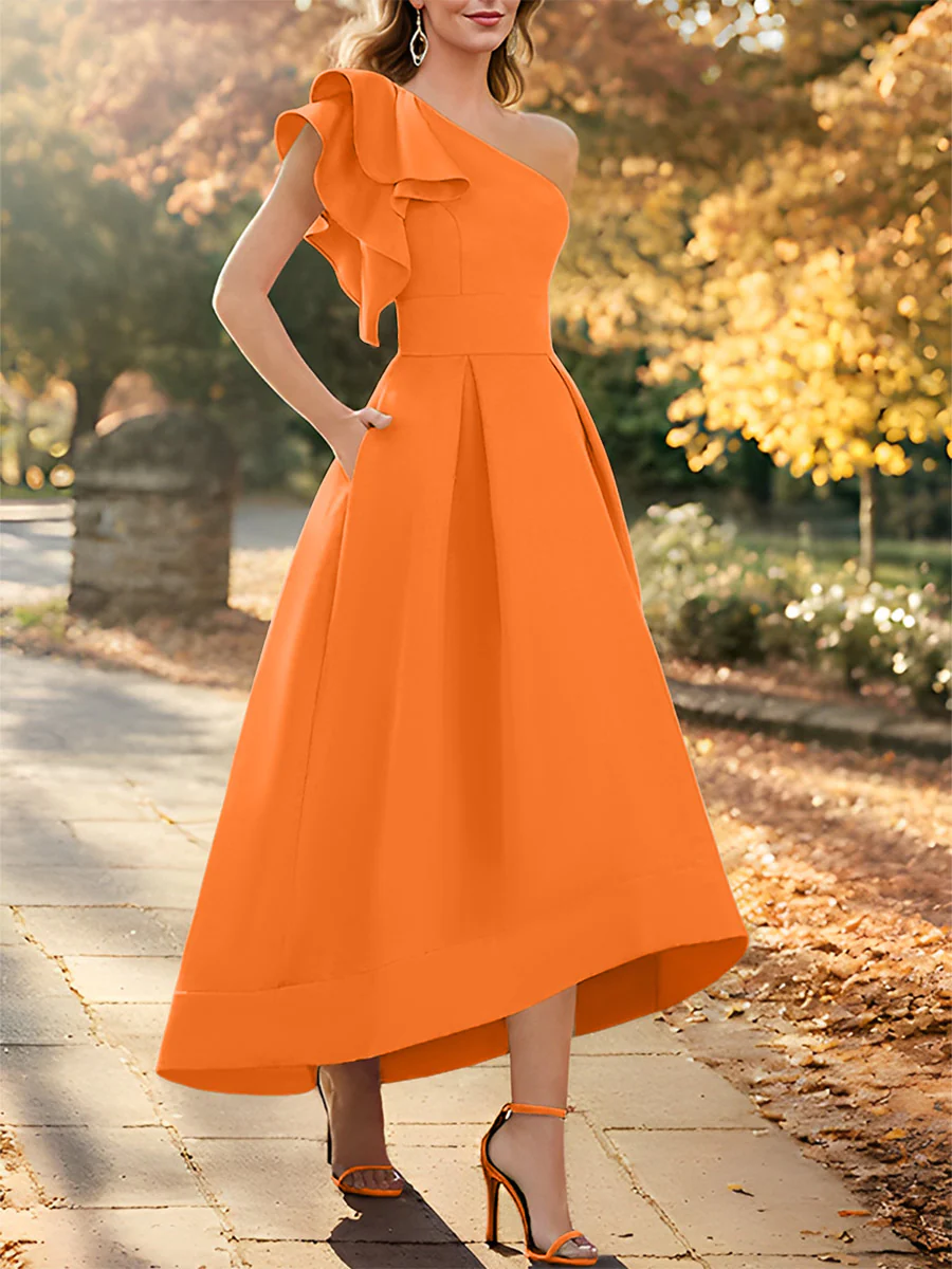A-Line/Princess One-Shoulder Sleeveless Asymmetrical Mother of the Bride Dresses with Ruffles - Image 39