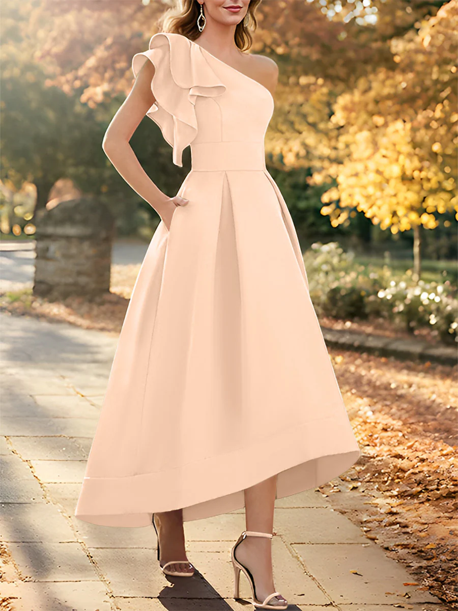 A-Line/Princess One-Shoulder Sleeveless Asymmetrical Mother of the Bride Dresses with Ruffles - Image 40